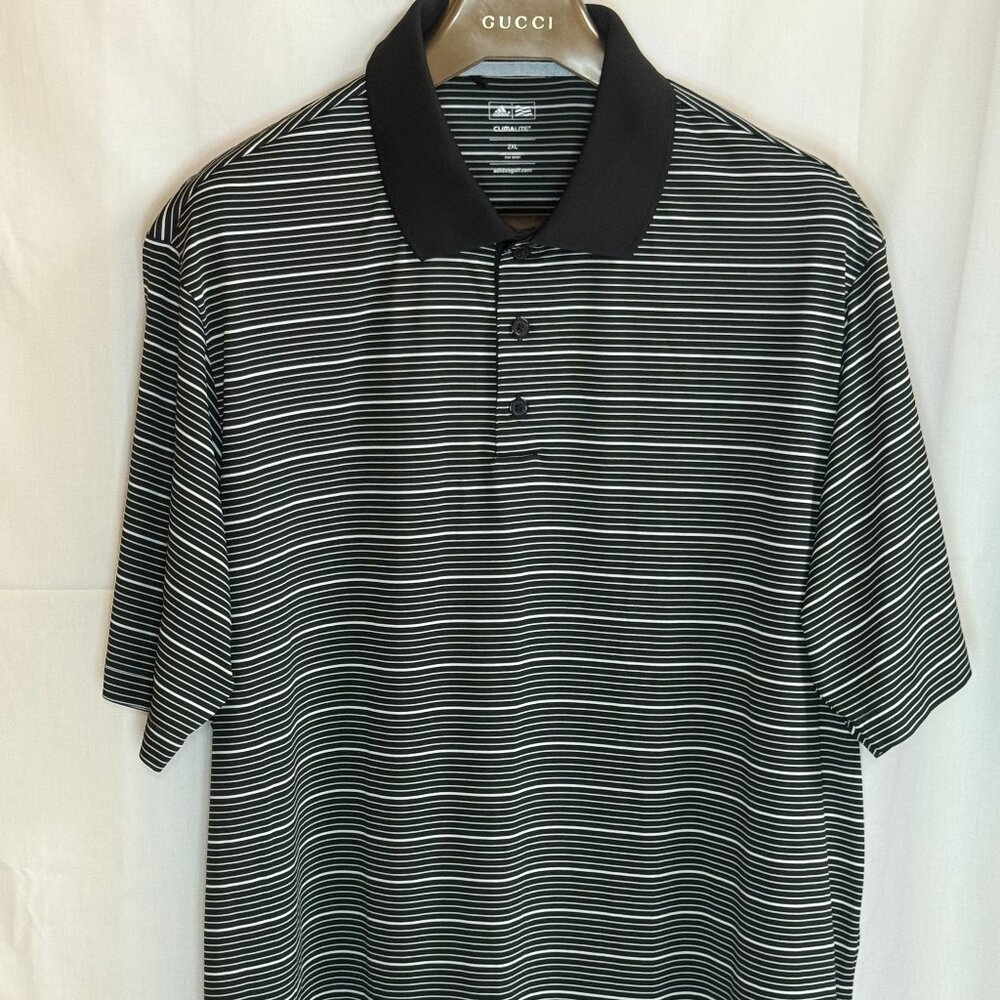 Adidas Climalite Men's Short Sleeves w/ Collar Polo Shirt - Striped Black - 2XL